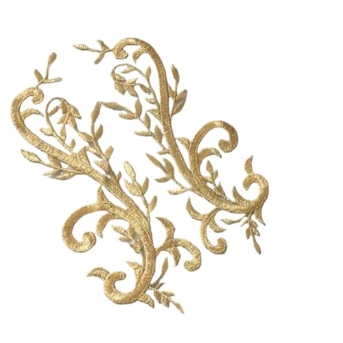 YDYAENIO 2 Pair Golden Lace Flower Applique Patch Sewing Trims for Dance Dress Repair für Hochzeitskleid Kostüme(B) von YDYAENIO