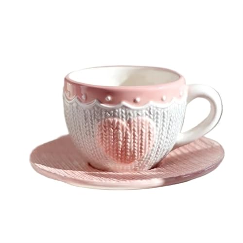 YDYAENIO 250ml Keramik Teetasse und Untertasse Set Bowknot Kaffeetasse Teller Rosa Wolle Stricken Becher Mikrowelle Safe YDYAENIO 250ml Keramik Teetasse und Untertasse Set Bowknot Kaffeetasse Teller Rosa Wolle Stricken Becher Mikrowelle Safe von YDYAENIO