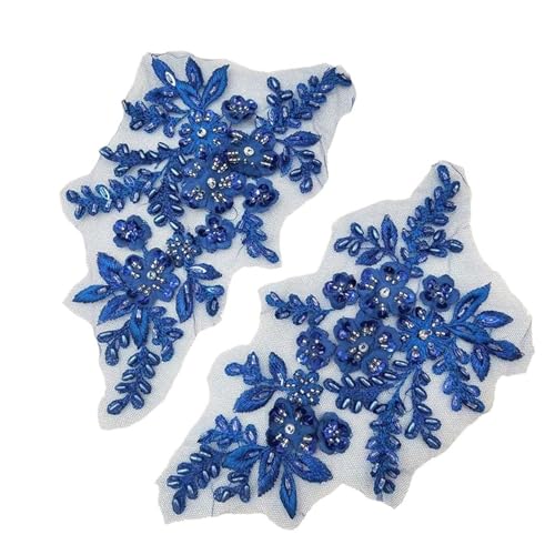 YDYAENIO 2PCS 21 * 22CM 3D Beaded Flower Gown Appliques Sewing Patch Lace Sequin Embroidery Applique Sew On Patches for Dresses für Hochzeitskleid Kostüme(Blue) von YDYAENIO