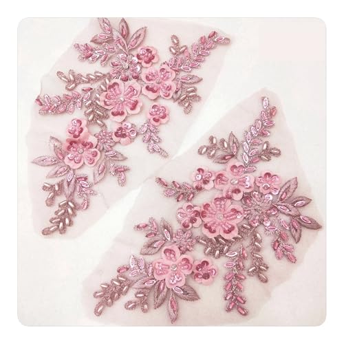 YDYAENIO 2PCS 21 * 22CM 3D Beaded Flower Gown Appliques Sewing Patch Lace Sequin Embroidery Applique Sew On Patches for Dresses für Hochzeitskleid Kostüme(Brown1) von YDYAENIO