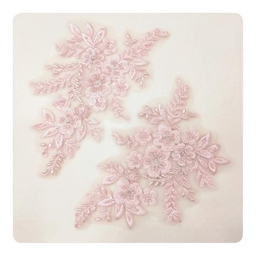 YDYAENIO 2PCS 21 * 22CM 3D Beaded Flower Gown Appliques Sewing Patch Lace Sequin Embroidery Applique Sew On Patches for Dresses für Hochzeitskleid Kostüme(Pink) von YDYAENIO