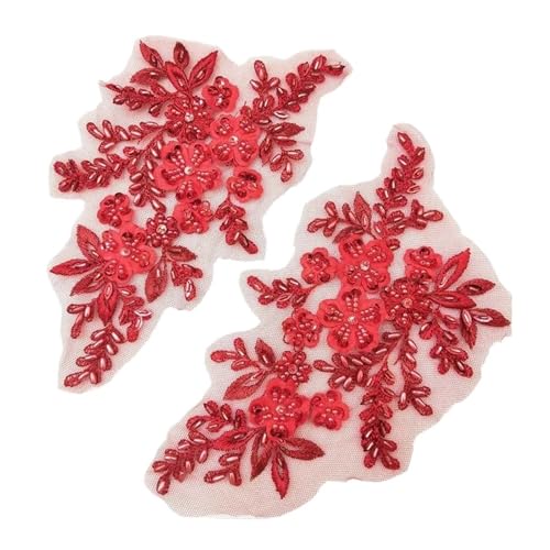 YDYAENIO 2PCS 21 * 22CM 3D Beaded Flower Gown Appliques Sewing Patch Lace Sequin Embroidery Applique Sew On Patches for Dresses für Hochzeitskleid Kostüme(Red) von YDYAENIO