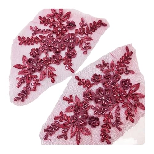 YDYAENIO 2PCS 21 * 22CM 3D Beaded Flower Gown Appliques Sewing Patch Lace Sequin Embroidery Applique Sew On Patches for Dresses für Hochzeitskleid Kostüme(Red1) von YDYAENIO