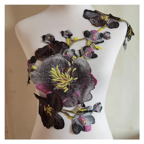 YDYAENIO 2Pc Flower Embroidery Applique for DIY Clothing Dress Sewing On Accessories Patches Wedding Dress Appliques 56 * 36cm für Hochzeitskleid Kostüme(Grey) von YDYAENIO