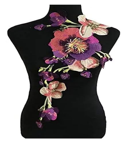 YDYAENIO 2Pc Flower Embroidery Applique for DIY Clothing Dress Sewing On Accessories Patches Wedding Dress Appliques 56 * 36cm für Hochzeitskleid Kostüme(Purple) von YDYAENIO