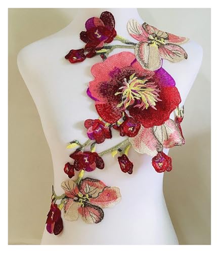YDYAENIO 2Pc Flower Embroidery Applique for DIY Clothing Dress Sewing On Accessories Patches Wedding Dress Appliques 56 * 36cm für Hochzeitskleid Kostüme(Red) von YDYAENIO