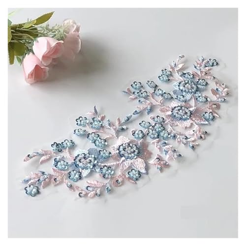 YDYAENIO 2Pcs 3D Flower Beaded Embroidery Patch Mesh Fabric Lace Applique Sew Wedding Dress Clothes Decoration für Hochzeitskleid Kostüme(Beige) von YDYAENIO