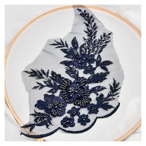 YDYAENIO 2Pcs 3D Flower Beaded Embroidery Patch Mesh Fabric Lace Applique Sew Wedding Dress Clothes Decoration für Hochzeitskleid Kostüme(Black) von YDYAENIO