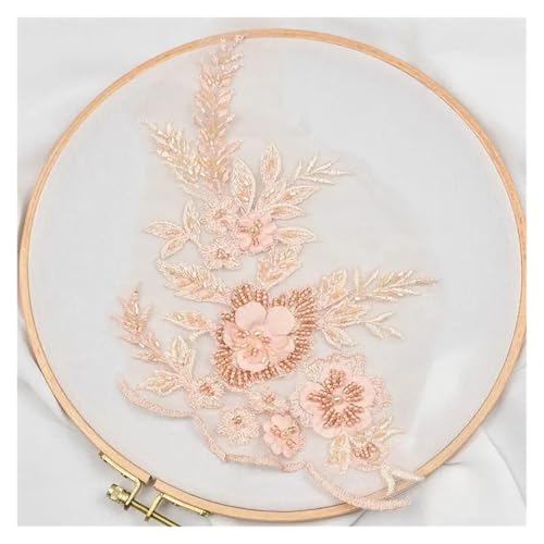 YDYAENIO 2Pcs 3D Flower Beaded Embroidery Patch Mesh Fabric Lace Applique Sew Wedding Dress Clothes Decoration für Hochzeitskleid Kostüme(Brown) von YDYAENIO