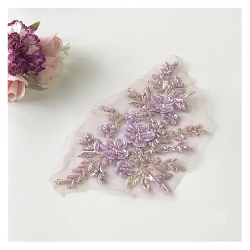 YDYAENIO 2Pcs 3D Flower Beaded Embroidery Patch Mesh Fabric Lace Applique Sew Wedding Dress Clothes Decoration für Hochzeitskleid Kostüme(Color15) von YDYAENIO