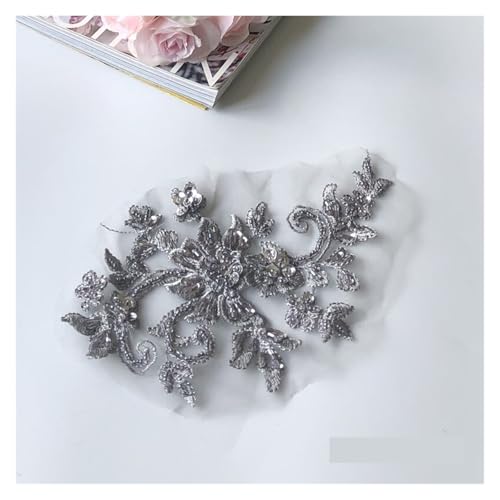 YDYAENIO 2Pcs 3D Flower Beaded Embroidery Patch Mesh Fabric Lace Applique Sew Wedding Dress Clothes Decoration für Hochzeitskleid Kostüme(Color8) von YDYAENIO