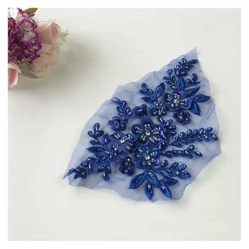YDYAENIO 2Pcs 3D Flower Beaded Embroidery Patch Mesh Fabric Lace Applique Sew Wedding Dress Clothes Decoration für Hochzeitskleid Kostüme(Silver) von YDYAENIO