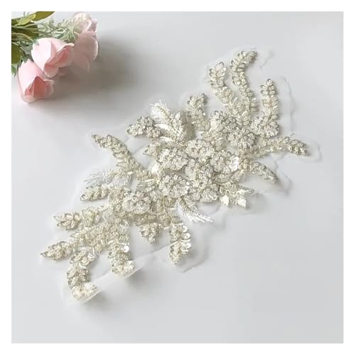 YDYAENIO 2Pcs Flower Beaded Embroidery Patch Mesh Fabric Lace Applique Sew Wedding Dress Decoration für Hochzeitskleid Kostüme(Color2) von YDYAENIO