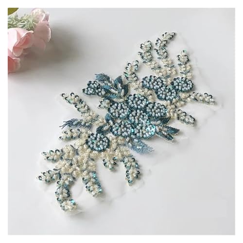 YDYAENIO 2Pcs Flower Beaded Embroidery Patch Mesh Fabric Lace Applique Sew Wedding Dress Decoration für Hochzeitskleid Kostüme(Green) von YDYAENIO