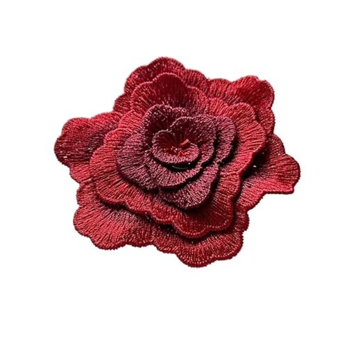 YDYAENIO 3Ps 8CM Rose Flower Patches Embroidery Lace Applique Sewing On Clothes Wedding Dress Cap Decor Patch für Hochzeitskleid Kostüme(Dark red) von YDYAENIO