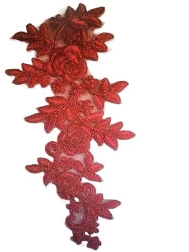 YDYAENIO 4Pcs Lace Appliques Embroider Patch Wedding Dress Lace Decoration 19X8cm für Hochzeitskleid Kostüme(Red) von YDYAENIO