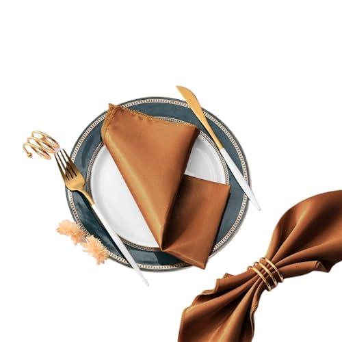 YDYAENIO 50 Stück 30 cm quadratische Tischservietten aus Satinstoff, Servietten-Einstecktuch for Hochzeit, Geburtstag, Home-Party, Hotel, Gold/Weiß für Hotel, Mittagessen(Color 2) von YDYAENIO