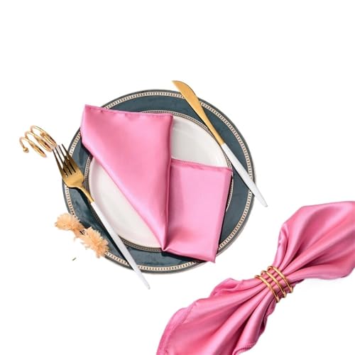 YDYAENIO 50 Stück 30 cm quadratische Tischservietten aus Satinstoff, Servietten-Einstecktuch for Hochzeit, Geburtstag, Home-Party, Hotel, Gold/Weiß für Hotel, Mittagessen(Deep Pink) von YDYAENIO
