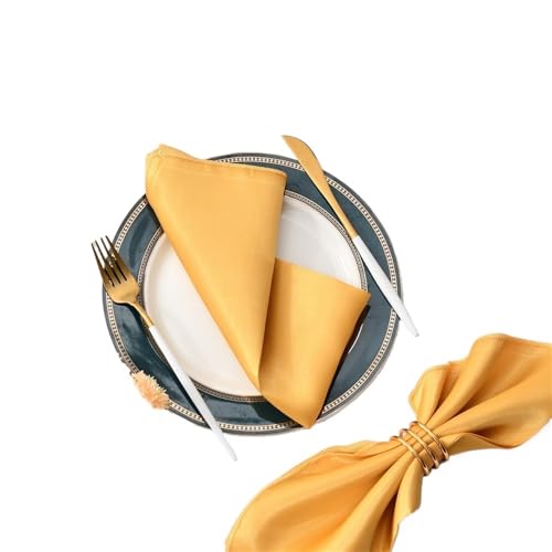 YDYAENIO 50 Stück 30 cm quadratische Tischservietten aus Satinstoff, Servietten-Einstecktuch for Hochzeit, Geburtstag, Home-Party, Hotel, Gold/Weiß für Hotel, Mittagessen(Golden) von YDYAENIO