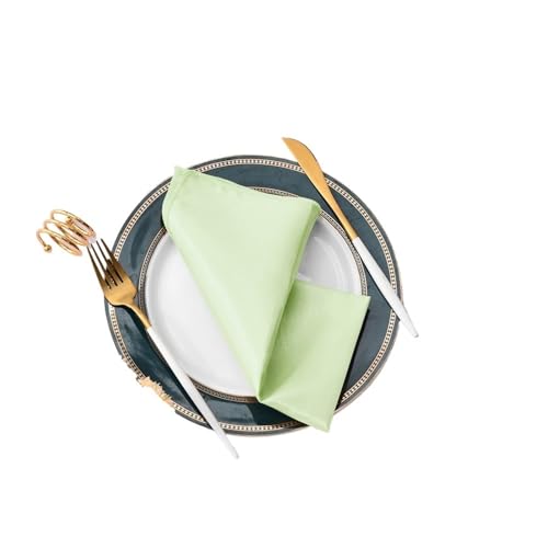 YDYAENIO 50 Stück 30 cm quadratische Tischservietten aus Satinstoff, Servietten-Einstecktuch for Hochzeit, Geburtstag, Home-Party, Hotel, Gold/Weiß für Hotel, Mittagessen(Light Green) von YDYAENIO