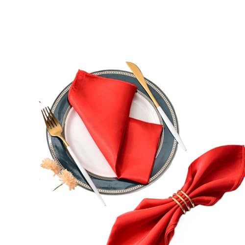 YDYAENIO 50 Stück 30 cm quadratische Tischservietten aus Satinstoff, Servietten-Einstecktuch for Hochzeit, Geburtstag, Home-Party, Hotel, Gold/Weiß für Hotel, Mittagessen(Red) von YDYAENIO