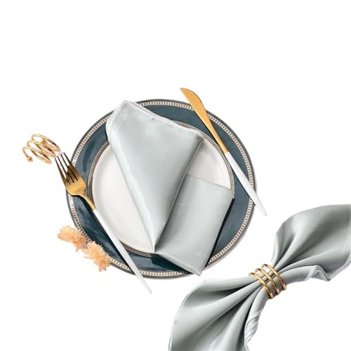 YDYAENIO 50 Stück 30 cm quadratische Tischservietten aus Satinstoff, Servietten-Einstecktuch for Hochzeit, Geburtstag, Home-Party, Hotel, Gold/Weiß für Hotel, Mittagessen(Silver Grey) von YDYAENIO