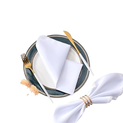YDYAENIO 50 Stück 30 cm quadratische Tischservietten aus Satinstoff, Servietten-Einstecktuch for Hochzeit, Geburtstag, Home-Party, Hotel, Gold/Weiß für Hotel, Mittagessen(White) von YDYAENIO