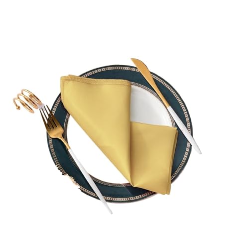 YDYAENIO 50 Stück 30 cm quadratische Tischservietten aus Satinstoff, Servietten-Einstecktuch for Hochzeit, Geburtstag, Home-Party, Hotel, Gold/Weiß für Hotel, Mittagessen(Yellow) von YDYAENIO