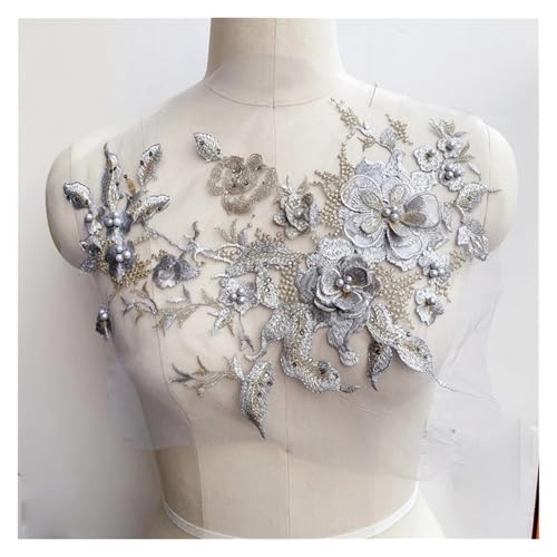 YDYAENIO 5Pcs Flowers Beaded Lace Fabrics Applique Embroidery Sewing On Patches for Wedding Dress Clothing Patches für Hochzeitskleid Kostüme(Grey) von YDYAENIO
