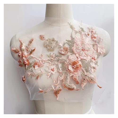 YDYAENIO 5Pcs Flowers Beaded Lace Fabrics Applique Embroidery Sewing On Patches for Wedding Dress Clothing Patches für Hochzeitskleid Kostüme(Orange) von YDYAENIO