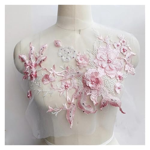 YDYAENIO 5Pcs Flowers Beaded Lace Fabrics Applique Embroidery Sewing On Patches for Wedding Dress Clothing Patches für Hochzeitskleid Kostüme(Pink) von YDYAENIO