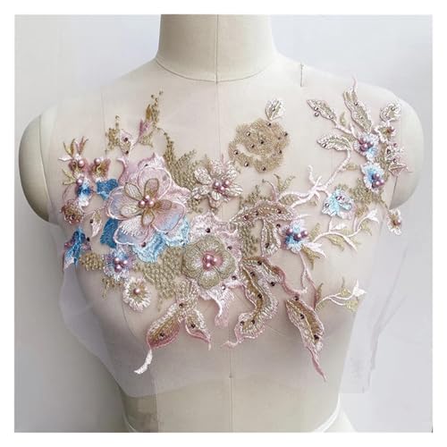 YDYAENIO 5Pcs Flowers Beaded Lace Fabrics Applique Embroidery Sewing On Patches for Wedding Dress Clothing Patches für Hochzeitskleid Kostüme(Pink Blue) von YDYAENIO
