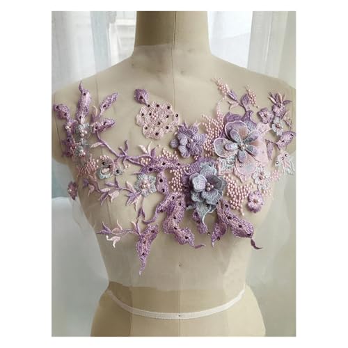 YDYAENIO 5Pcs Flowers Beaded Lace Fabrics Applique Embroidery Sewing On Patches for Wedding Dress Clothing Patches für Hochzeitskleid Kostüme(Purple) von YDYAENIO