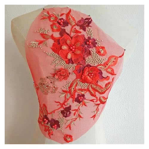 YDYAENIO 5Pcs Flowers Beaded Lace Fabrics Applique Embroidery Sewing On Patches for Wedding Dress Clothing Patches für Hochzeitskleid Kostüme(Red) von YDYAENIO