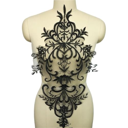 YDYAENIO Black White Red Lace Fabric Embroidered Wedding Gown Appliques Trims Collar Mesh Sew On Patches for Dress DIY Decoration für Hochzeitskleid Kostüme(Black) von YDYAENIO