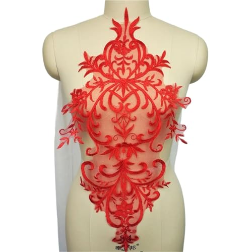 YDYAENIO Black White Red Lace Fabric Embroidered Wedding Gown Appliques Trims Collar Mesh Sew On Patches for Dress DIY Decoration für Hochzeitskleid Kostüme(Red) von YDYAENIO