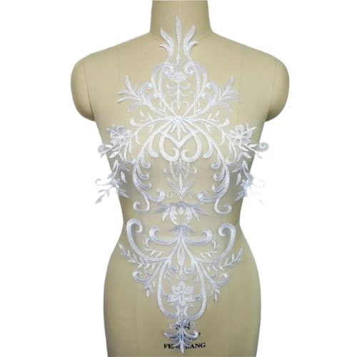 YDYAENIO Black White Red Lace Fabric Embroidered Wedding Gown Appliques Trims Collar Mesh Sew On Patches for Dress DIY Decoration für Hochzeitskleid Kostüme(White) von YDYAENIO