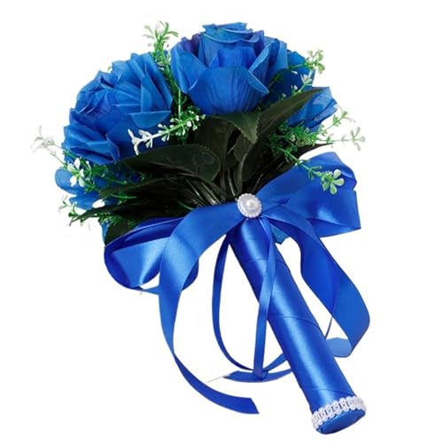 YDYAENIO Braut Blumenstrauß Hochzeit liefert künstliche Seide Rose Pfingstrose Blume Hochzeit Bouquet Orchidee Blumensträuße für Haus Hochzeit(Blue) von YDYAENIO