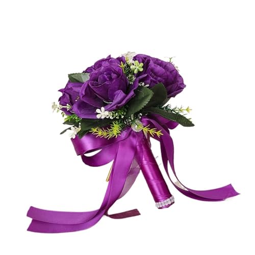 YDYAENIO Braut Blumenstrauß Hochzeit liefert künstliche Seide Rose Pfingstrose Blume Hochzeit Bouquet Orchidee Blumensträuße für Haus Hochzeit(Purple) von YDYAENIO
