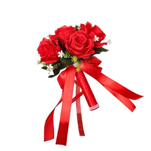 YDYAENIO Braut Blumenstrauß Hochzeit liefert künstliche Seide Rose Pfingstrose Blume Hochzeit Bouquet Orchidee Blumensträuße für Haus Hochzeit(Red) von YDYAENIO