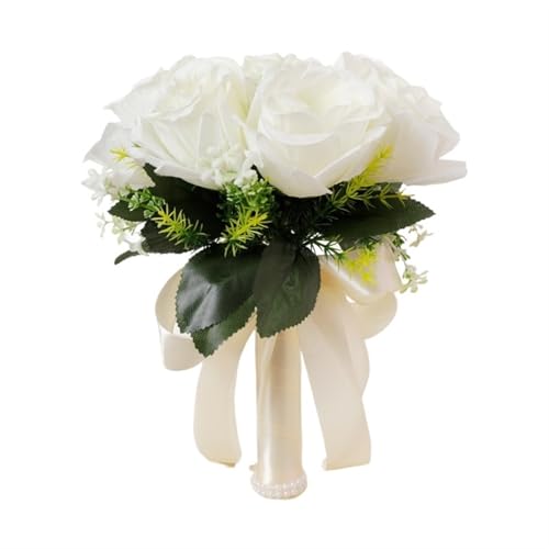 YDYAENIO Braut Blumenstrauß Hochzeit liefert künstliche Seide Rose Pfingstrose Blume Hochzeit Bouquet Orchidee Blumensträuße für Haus Hochzeit(White) von YDYAENIO