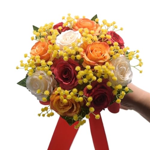 YDYAENIO Braut Brautjungfer Hochzeit Bouquet Künstliche Rosen Blumen Braut Mit Blumen Mariage Bouquet Party Hochzeit Zubehör für Haus Hochzeit(Red) von YDYAENIO