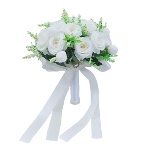 YDYAENIO Braut Brautjungfer Hochzeit Bouquet Weiß Seide Blumen Rosen Handgemachte Künstliche Braut Mariage Bouquet Hochzeit Zubehör für Haus Hochzeit(Color1) von YDYAENIO