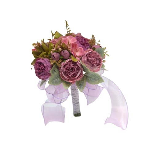 YDYAENIO Braut Brautjungfer Hochzeitsstrauß Romantischer Brauthochzeits-Wurfstrauß for Party Foto Jahrestag Zeremonie Dekoration für Haus Hochzeit(Purple) von YDYAENIO