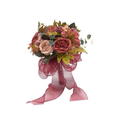 YDYAENIO Braut Brautjungfer Hochzeitsstrauß Romantischer Brauthochzeits-Wurfstrauß for Party Foto Jahrestag Zeremonie Dekoration für Haus Hochzeit(Red) von YDYAENIO