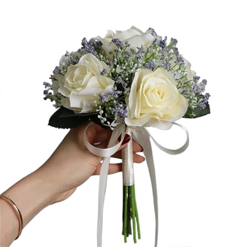 YDYAENIO Braut Rose Bouquet Hochzeit Liefert Brautjungfer Rose Bouquet Blume Anordnung DIY Home Party Prom Dekoration für Haus Hochzeit(Beige) von YDYAENIO