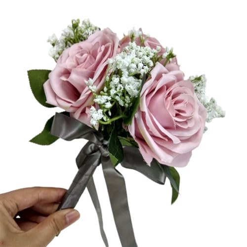 YDYAENIO Braut Rose Bouquet Hochzeit Liefert Brautjungfer Rose Bouquet Blume Anordnung DIY Home Party Prom Dekoration für Haus Hochzeit(Purple Gray) von YDYAENIO