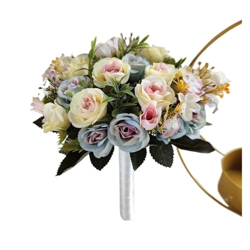 YDYAENIO Brautstrauß Hochzeit Brautjungfernsträuße Kleine Seidenrosen Künstliche Blumen Brautstrauß Weiß Ehe Hochzeitsaccessoires für Haus Hochzeit(Yellow Bouquet) von YDYAENIO