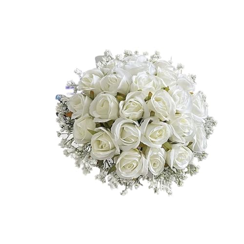 YDYAENIO Brautstrauß Hochzeitsblumen Brautjungfern Seidenrosen Gefälschte Babys Atem Braut Hochzeitsaccessoires Tischdekoration für Haus Hochzeit(B Bridesmaid Bouquet) von YDYAENIO