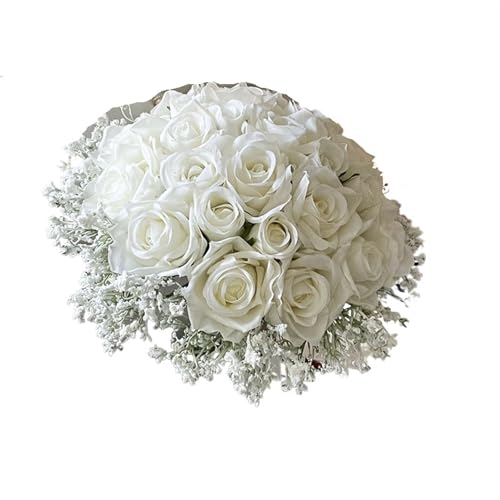YDYAENIO Brautstrauß Hochzeitsblumen Brautjungfern Seidenrosen Gefälschte Babys Atem Braut Hochzeitsaccessoires Tischdekoration für Haus Hochzeit(Bride Bouquet) von YDYAENIO
